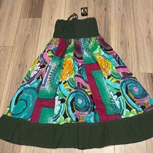 JUNGLEE BILLEE NWT Colorful GREENS FUSCIA BOHO SHEER COVERUP DRESS OR SKIRT